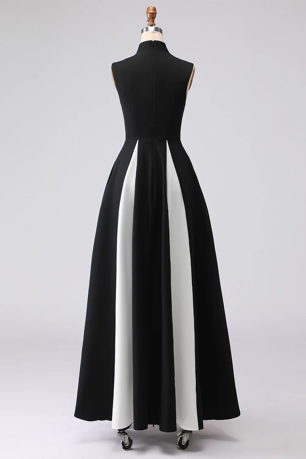 Black and White A-Line High Neck Long Formal Dress