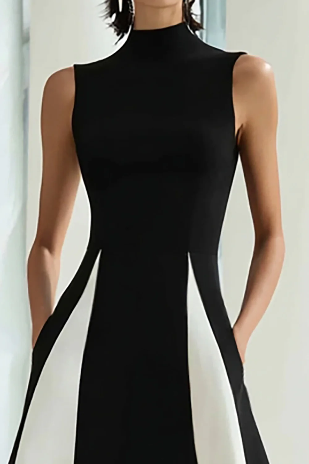Black and White A-Line High Neck Long Formal Dress