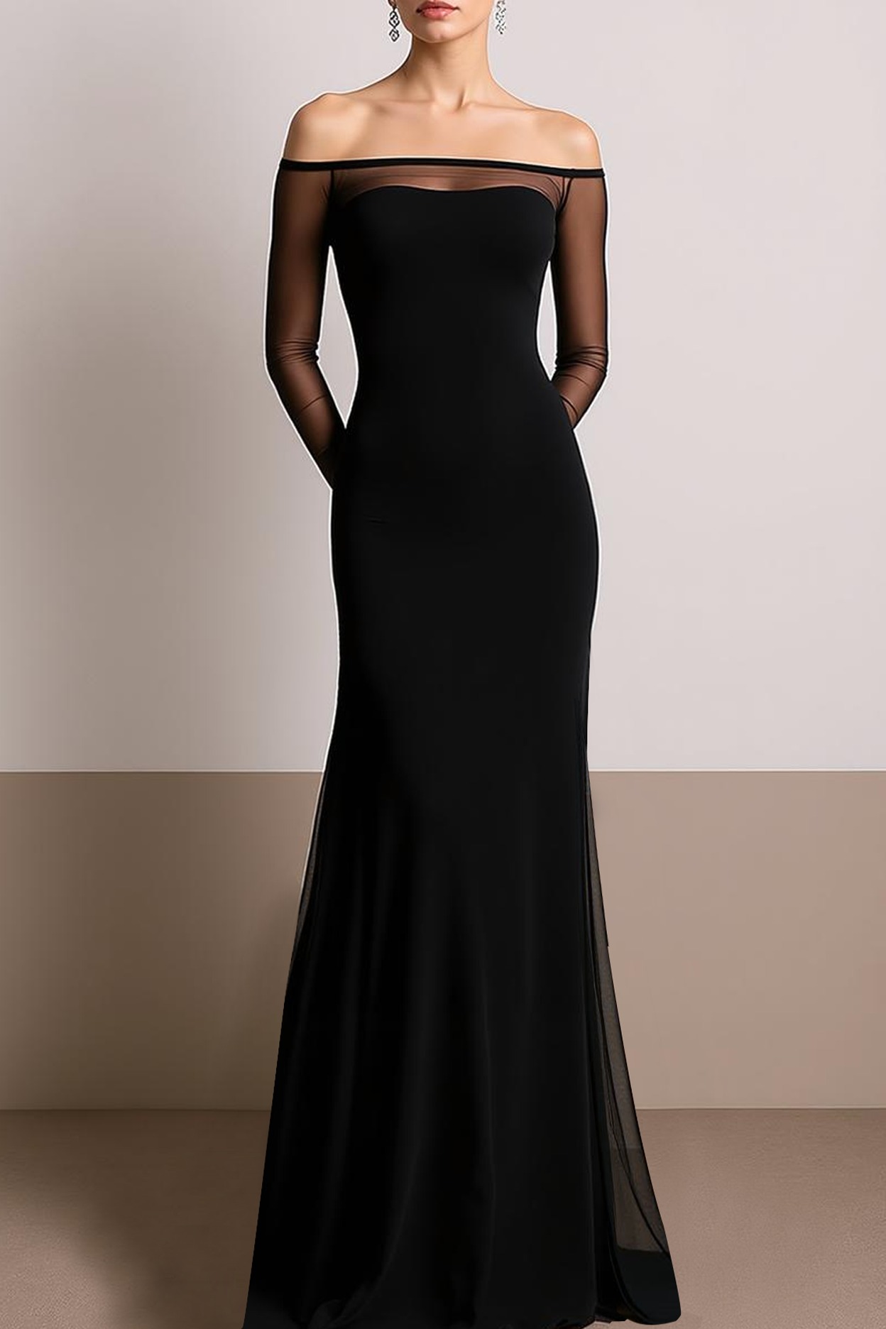 Formal Evening Dress Black Off the Shoulder Slit Maxi Dress