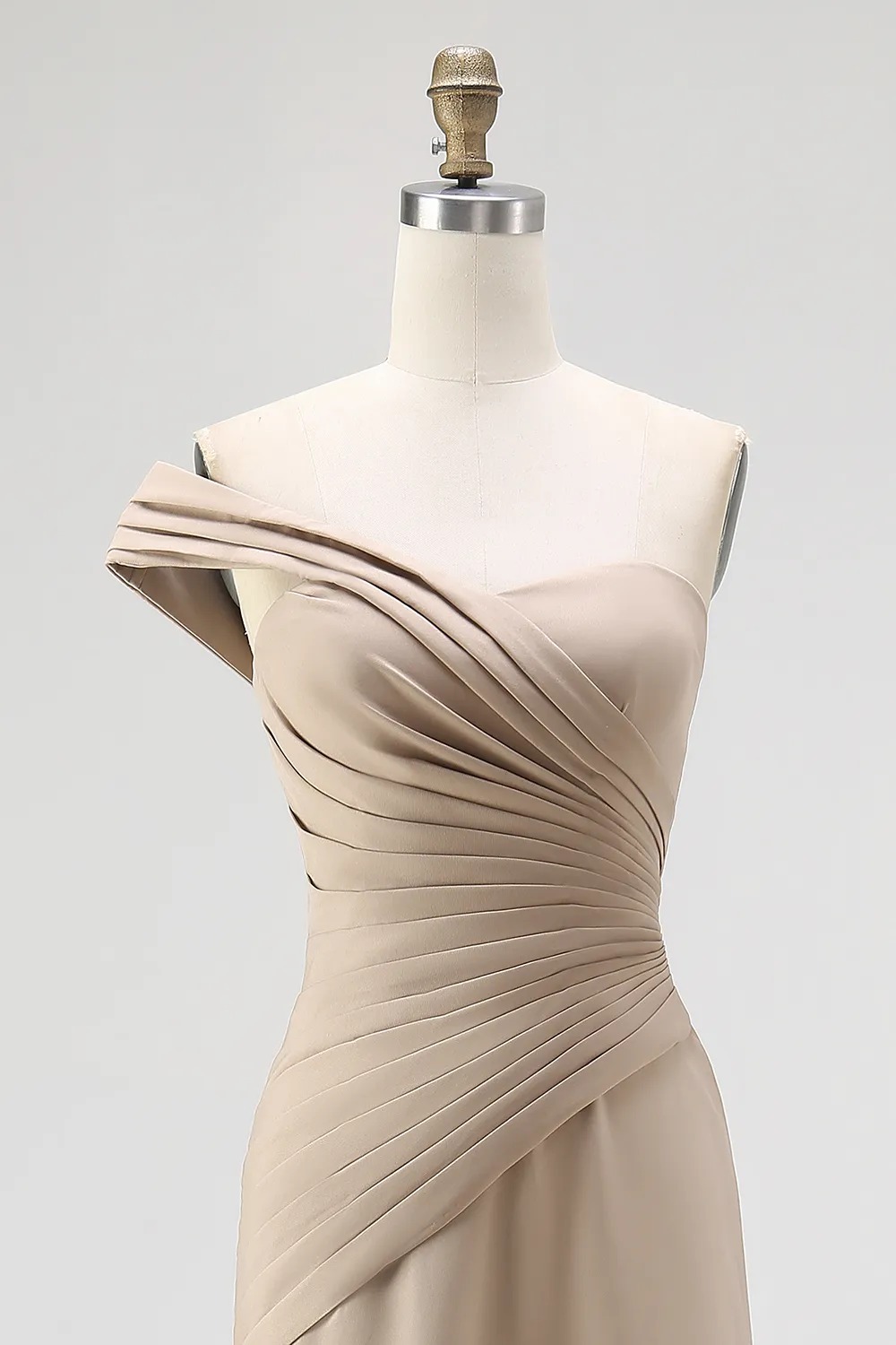 Formal Dress Light Khaki Sheath One Shoulder Maxi Dress