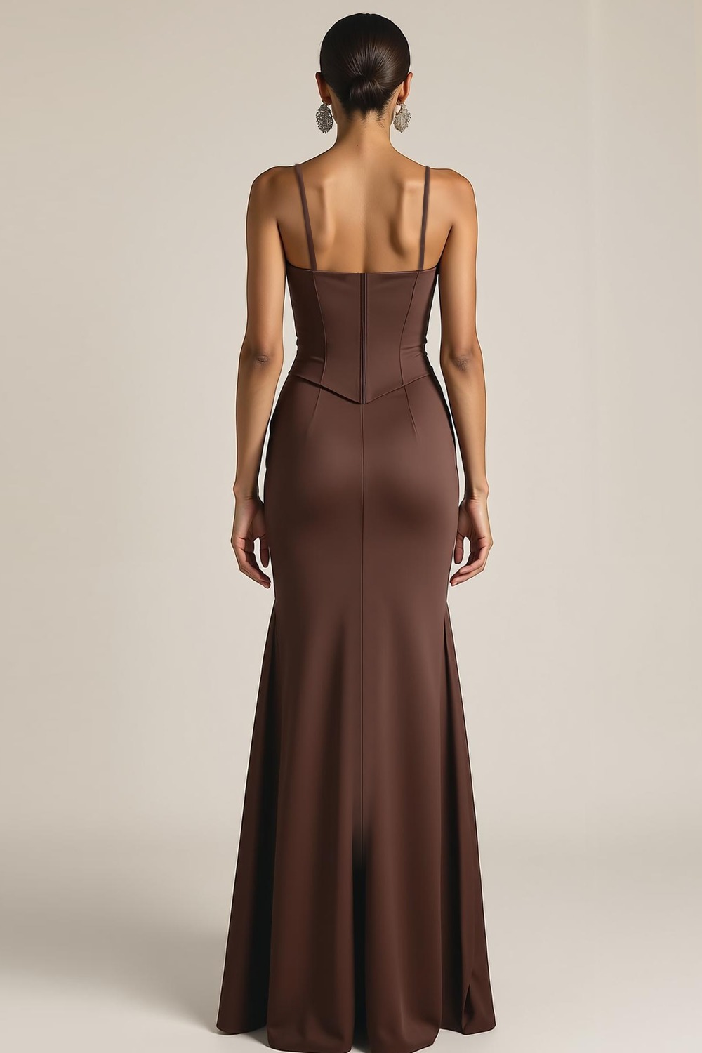 Formal Dress Brown Spaghetti Straps Maxi Dress