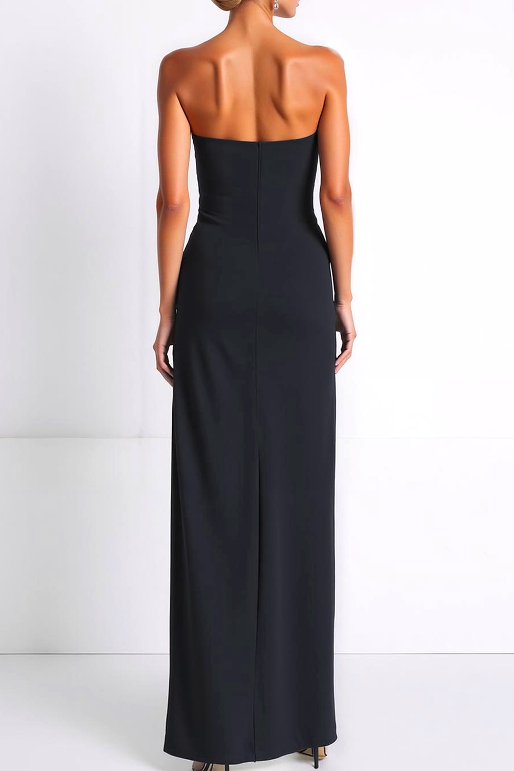 Formal Evening Dress Sheath Black Strapless Sleeveless Maxi Dress