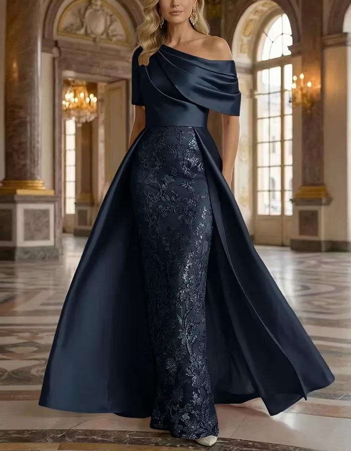 Satin Overlay Sequin Lace Mermaid Maxi Dress