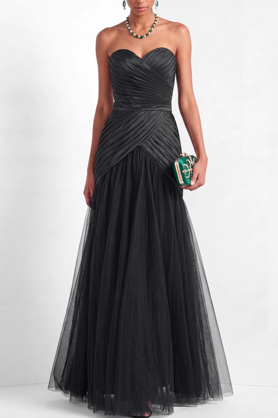 Black Sheer Tulle Strapless Maxi Dress