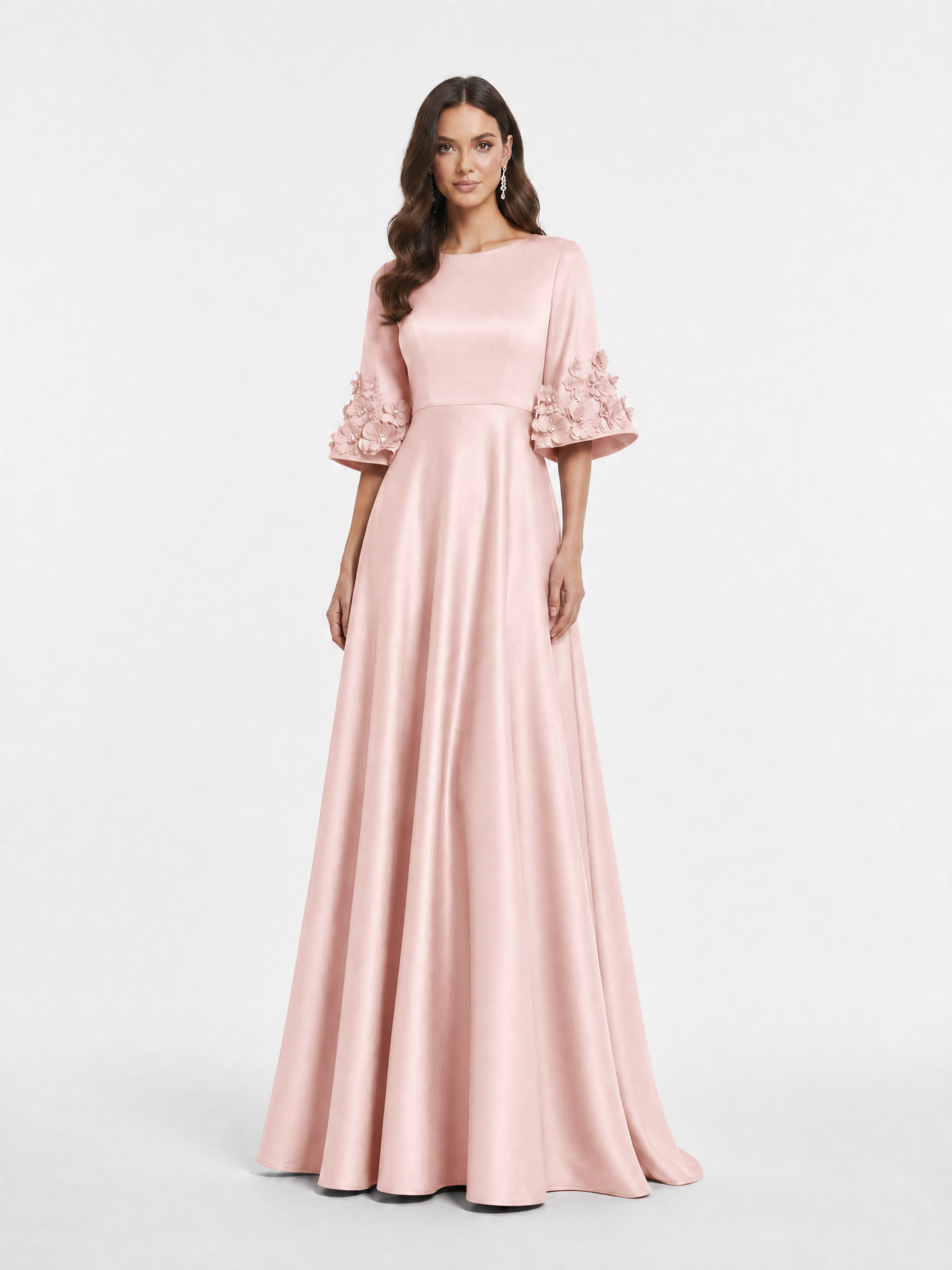 Sophisticated Floral-Accented Satin Gown
