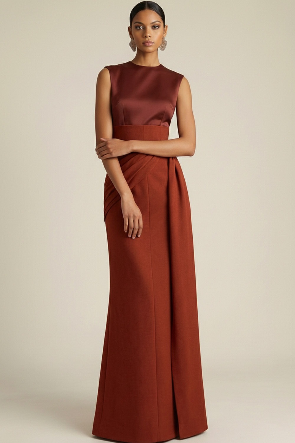 Formal Evening Dress Sheath Round Neck Sleeveless Maxi Dress