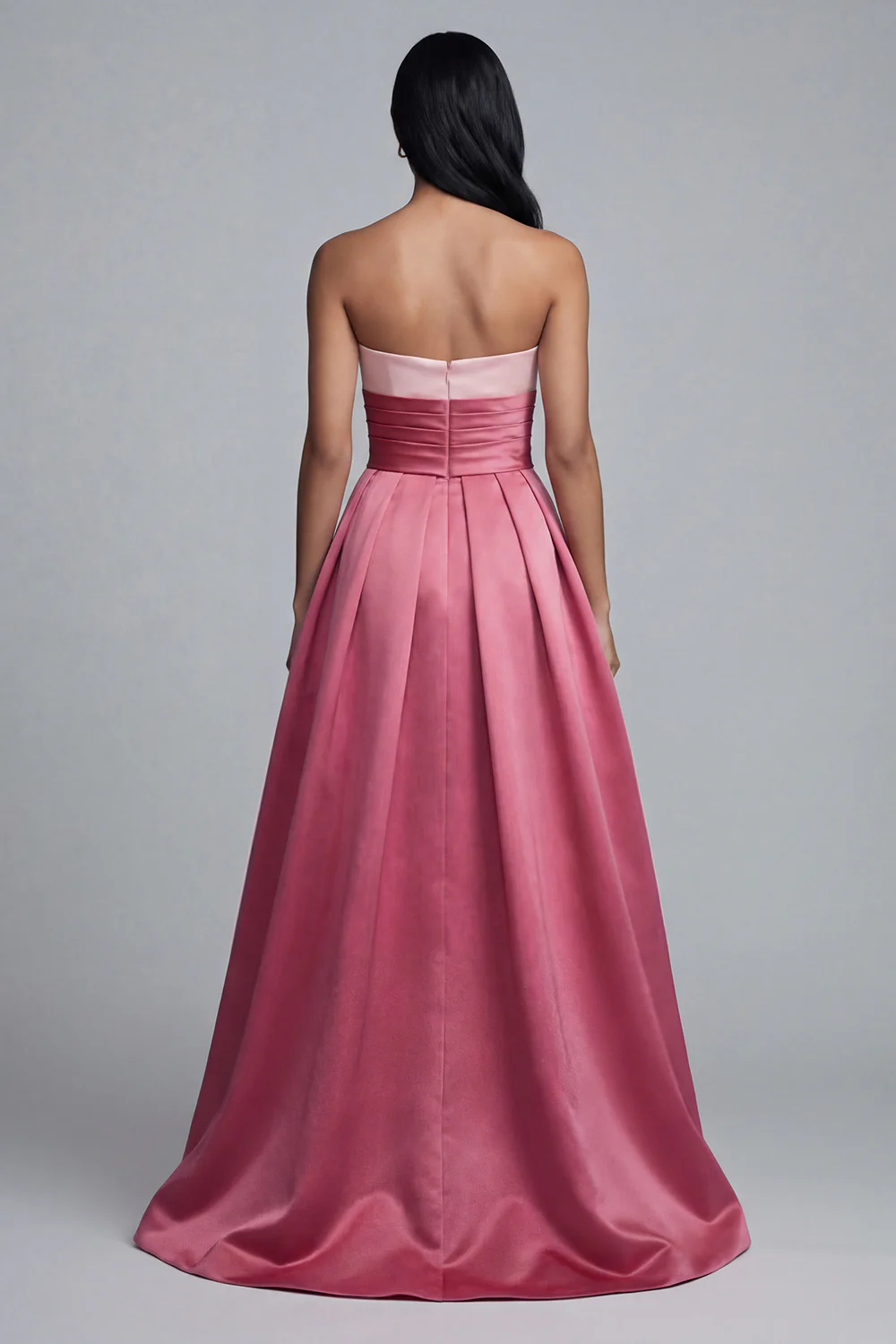 Pink Long A Line Satin Strapless Patchwork Formal Dress