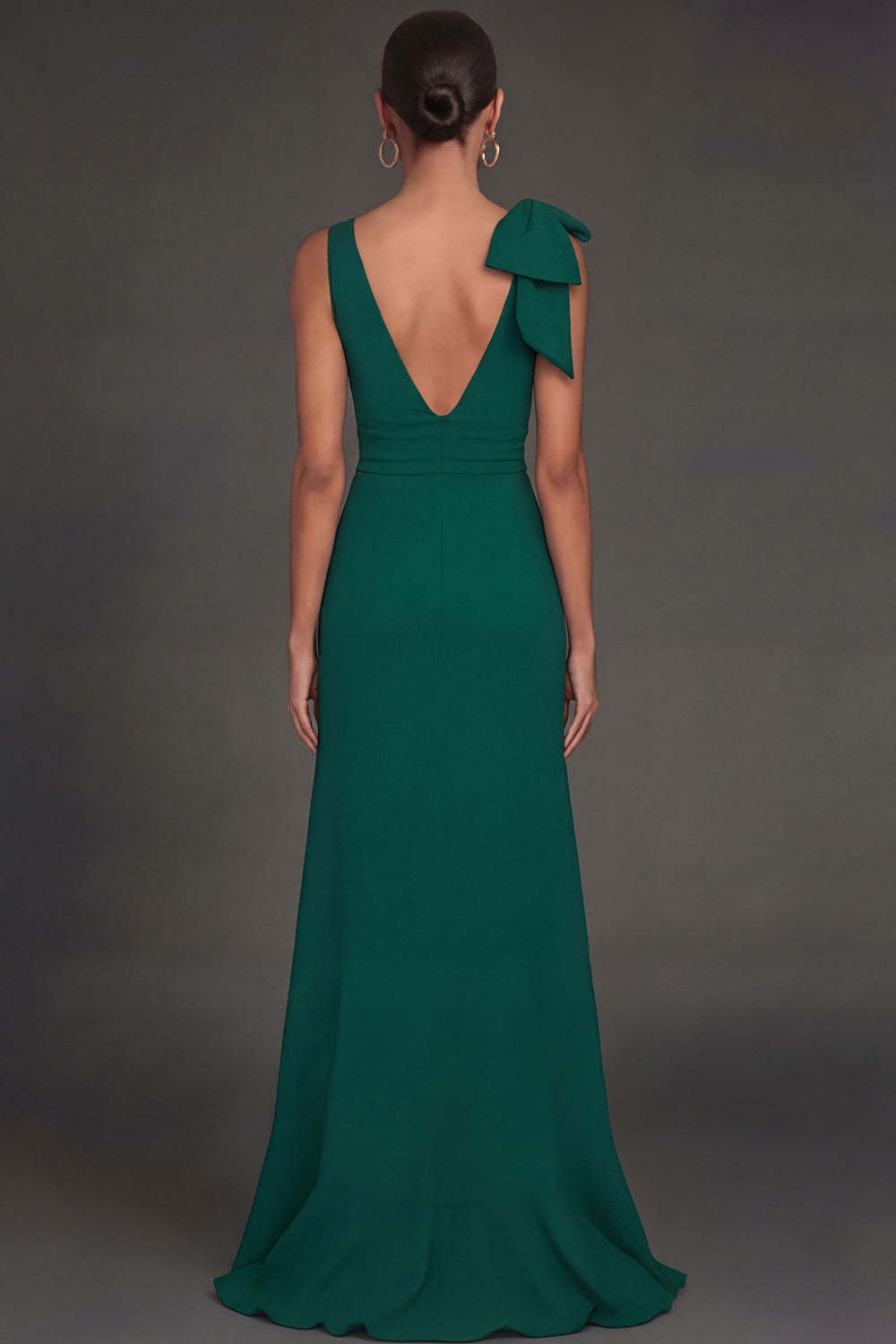 Dark Green Mermaid Ruffled V Neck Long Formal Dress with Slit