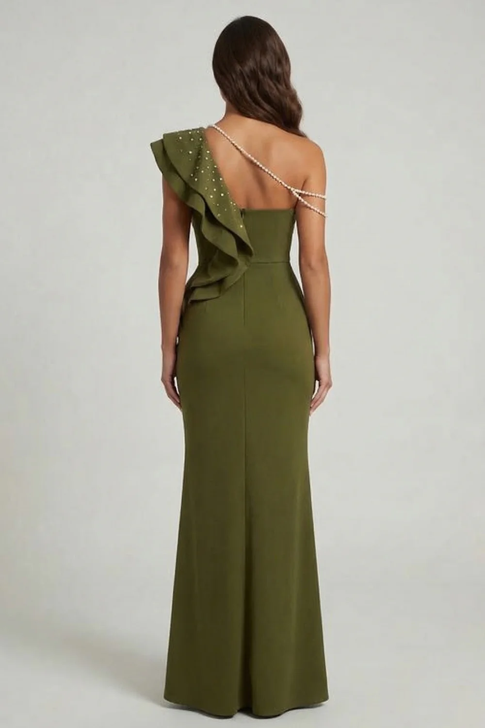 Mermaid Beaded Olive Long Mother of the Bride Dress with Ruffles
