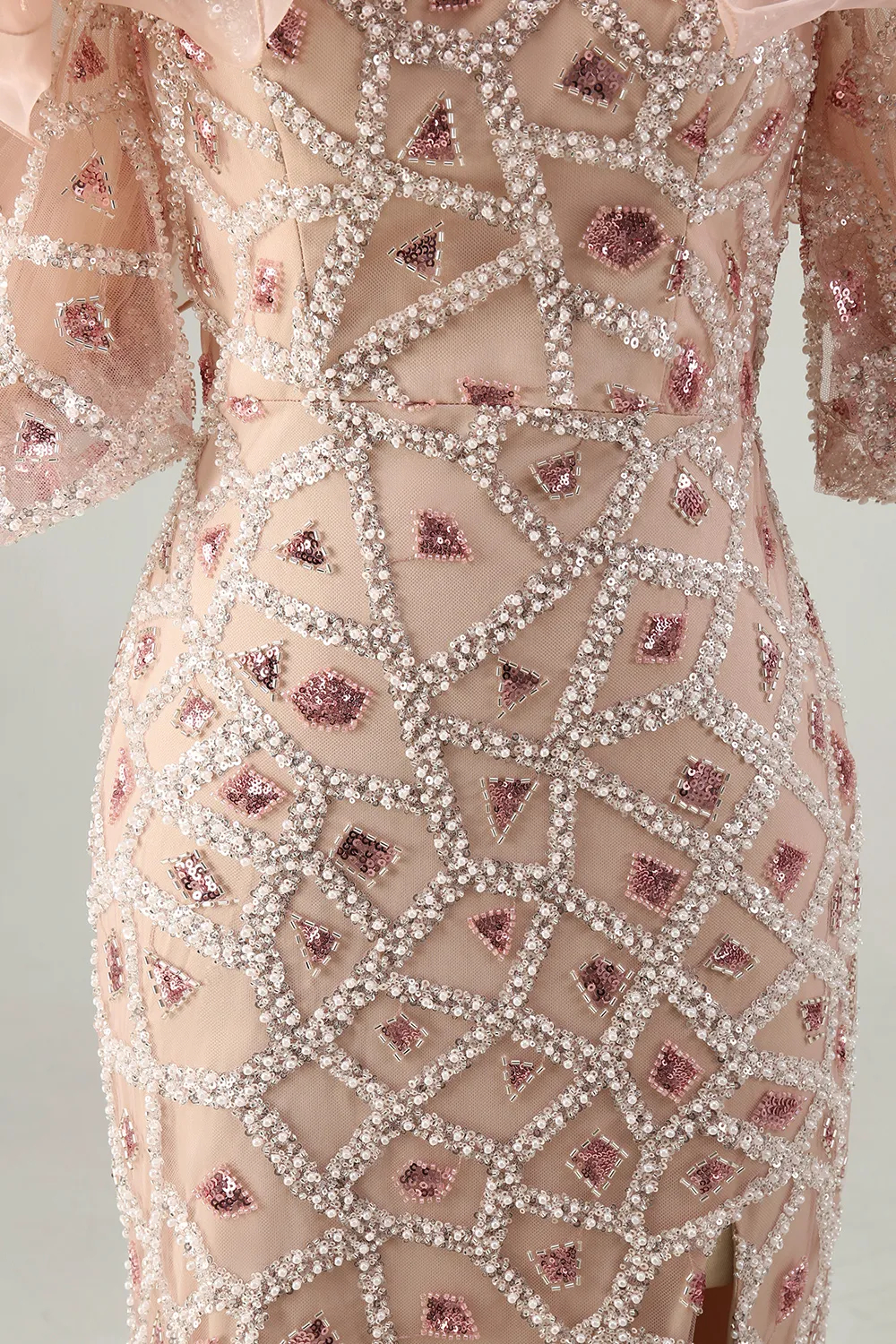 Sparkly Champagne Sequins Mermaid with Ruffles Maxi Dress