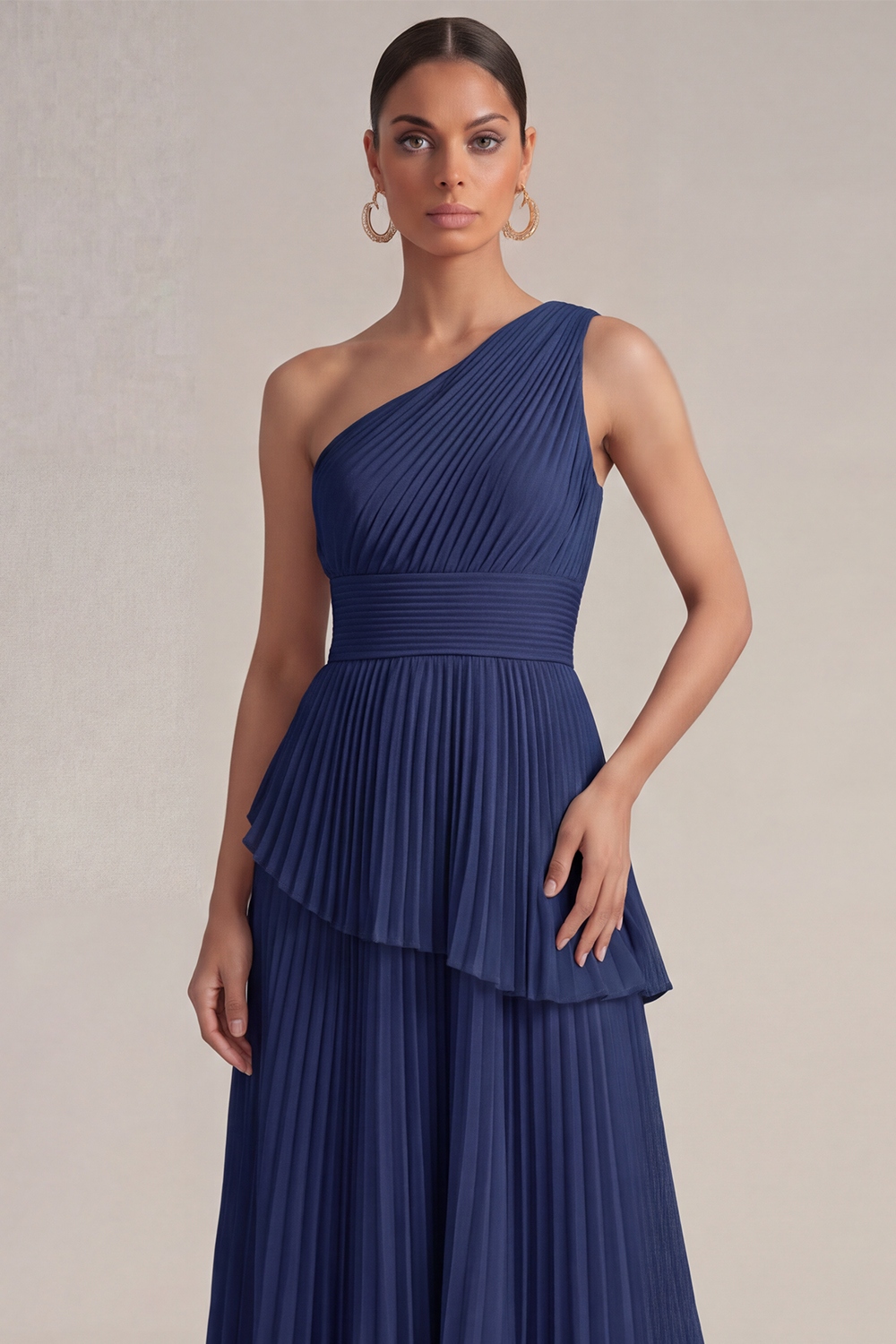 Rose Pink Wedding Guest Dress A-Line One Shoulder Pleated Maxi Dress