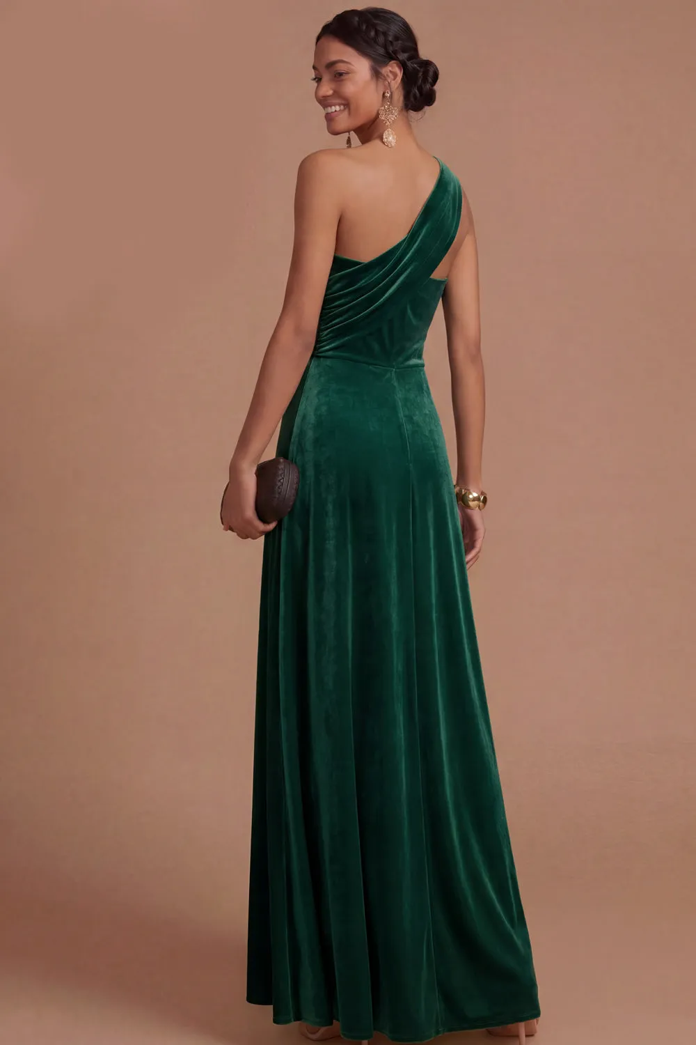 Dark Yellow Sheath One Shoulder Ruched Long Formal Dress
