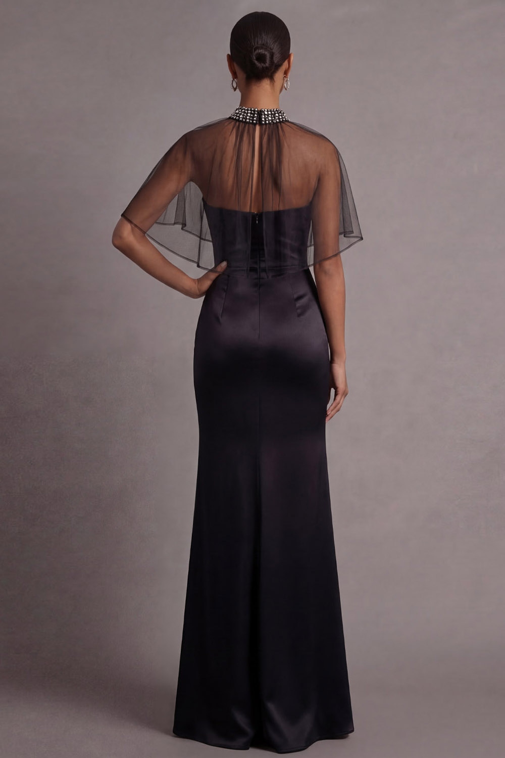 Black Formal Evening Dress Mermaid Sweetheart Maxi Dress with Cape