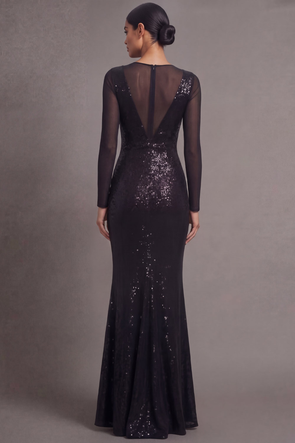 Black Formal Party Dress Mermaid Round Neck Sequin Maxi Dress