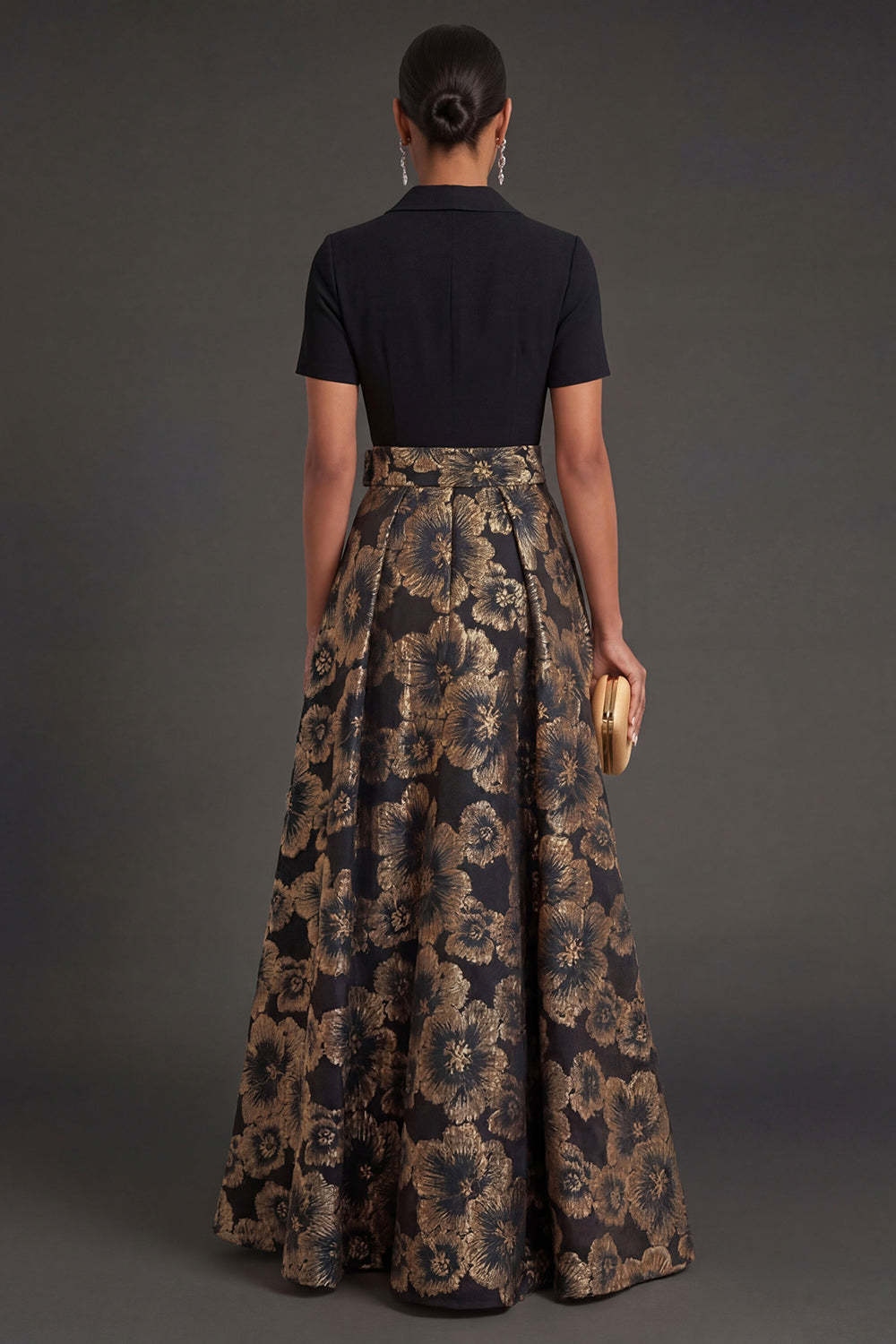 A Line Black Collar Neck Long Formal Dress