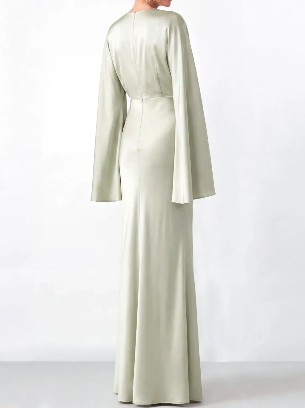 Dusty Sage Mermaid Satin Long Mother of the Bride Dress