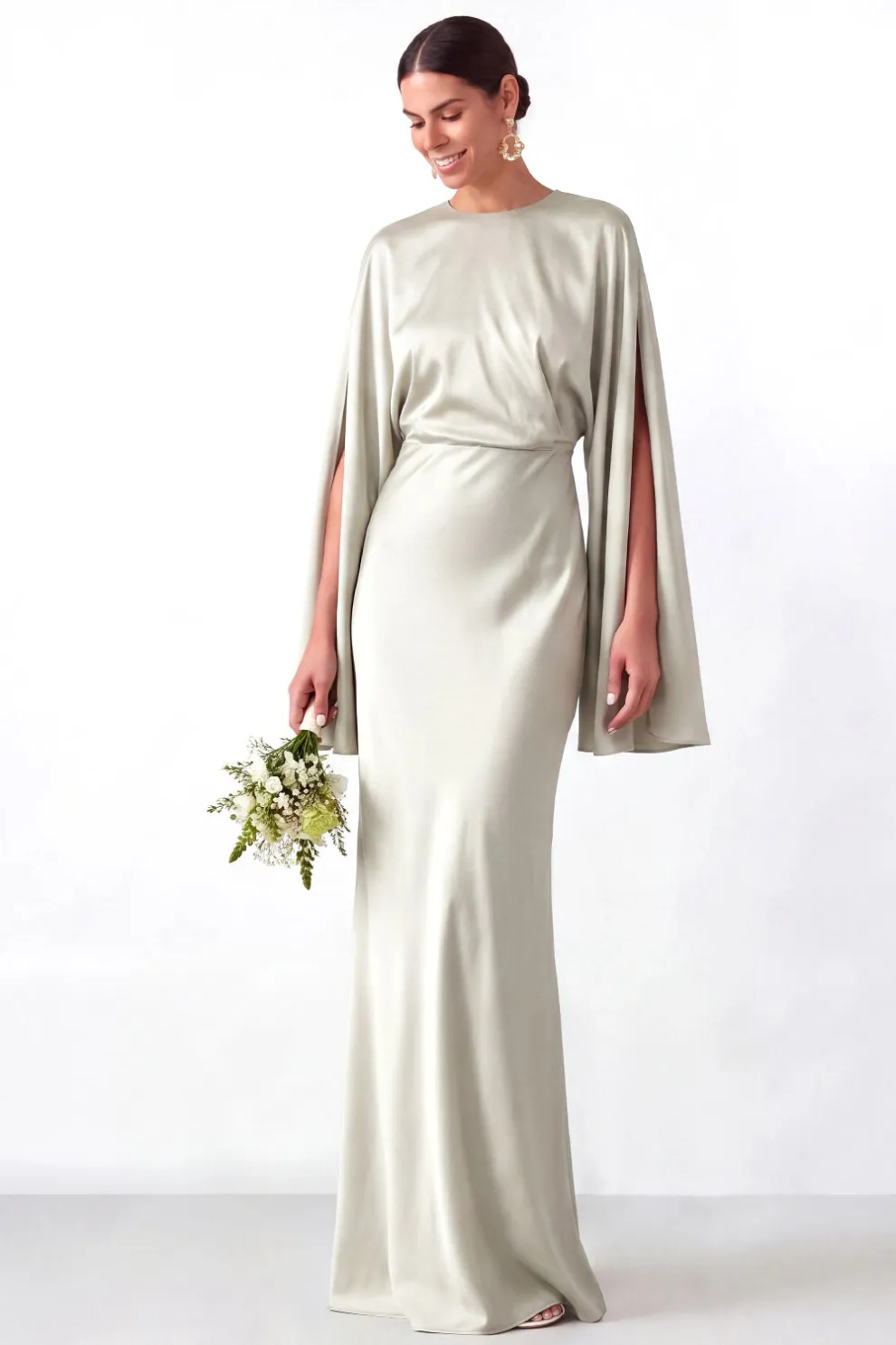 Dusty Sage Mermaid Satin Long Mother of the Bride Dress