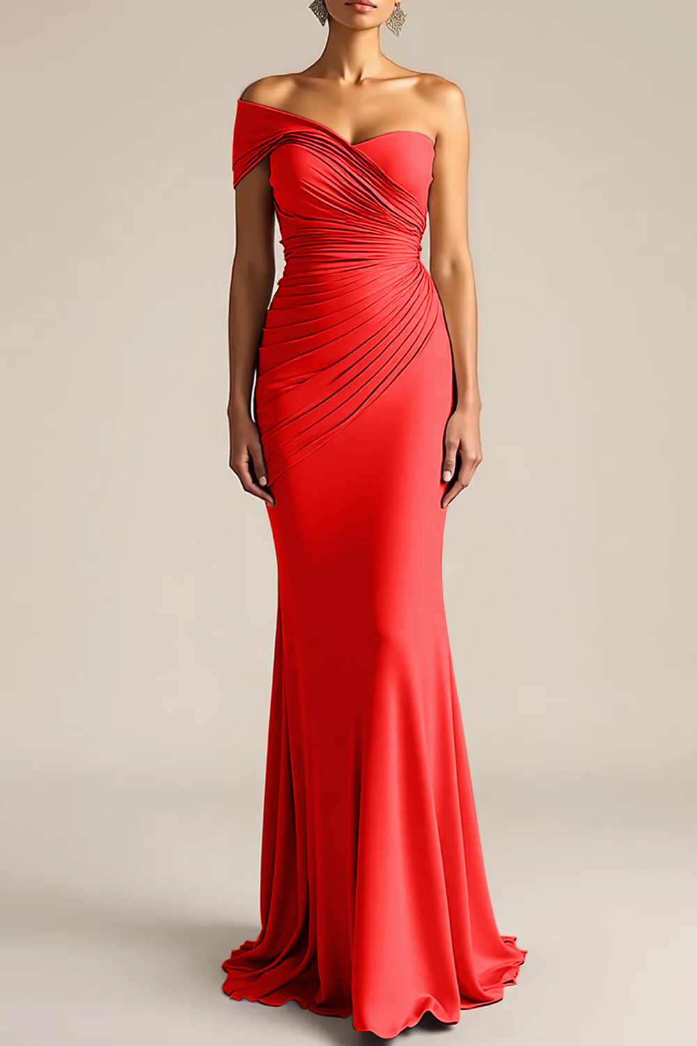 Formal Dress Light Khaki Sheath One Shoulder Maxi Dress