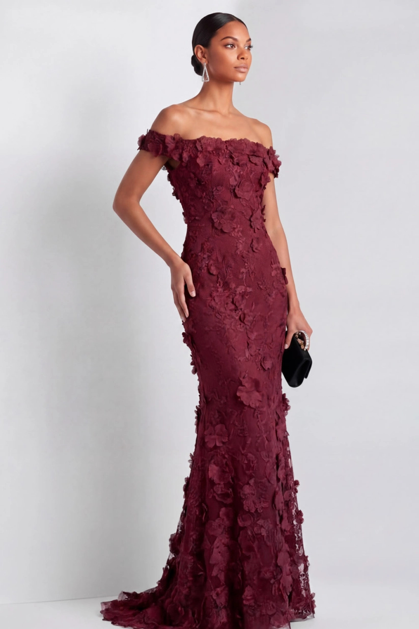 Mermaid Off Shoulder Embroidered Maxi Dress