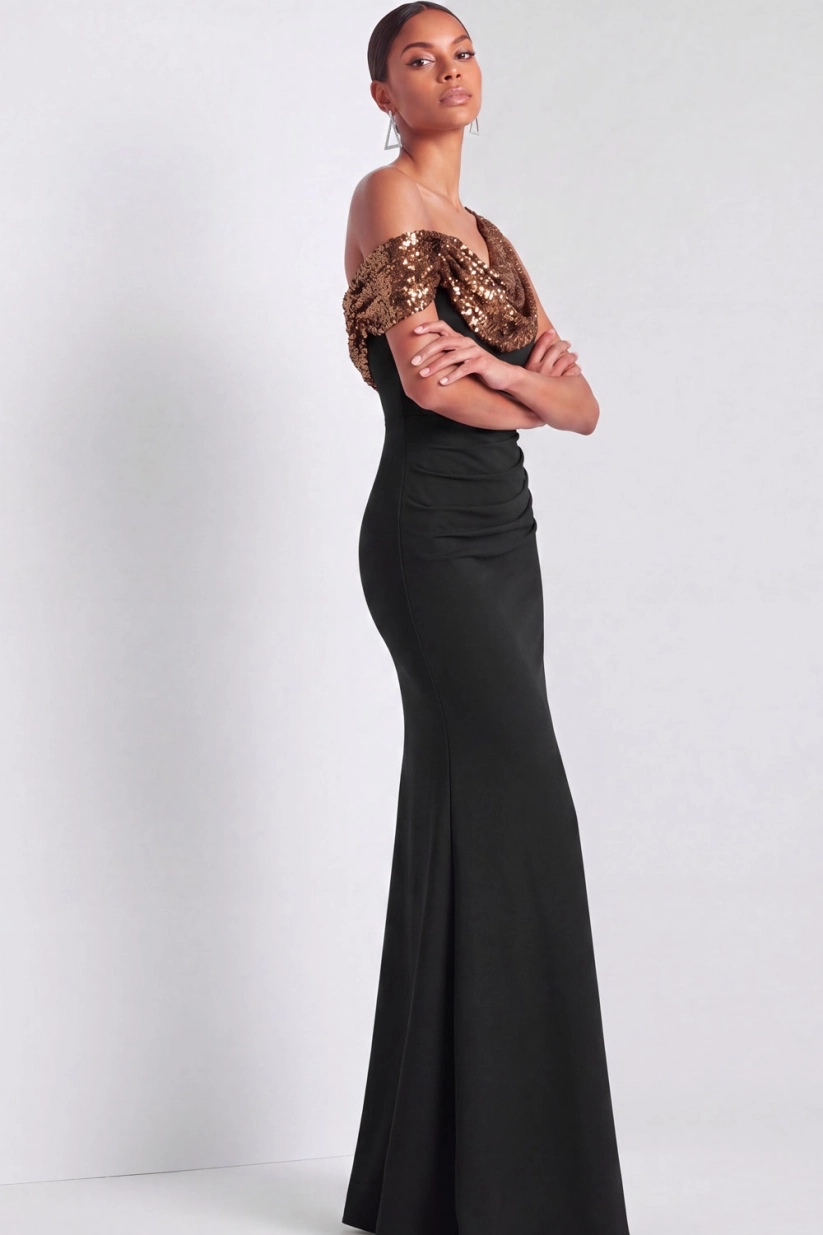 Black Sequin Cowl Neck Mermaid Maxi Dress