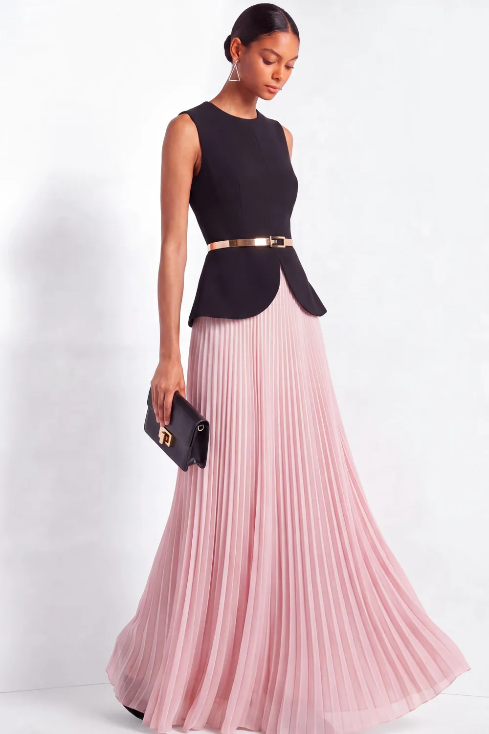 Pink Two Piece Pleated Wedding Guest Dress