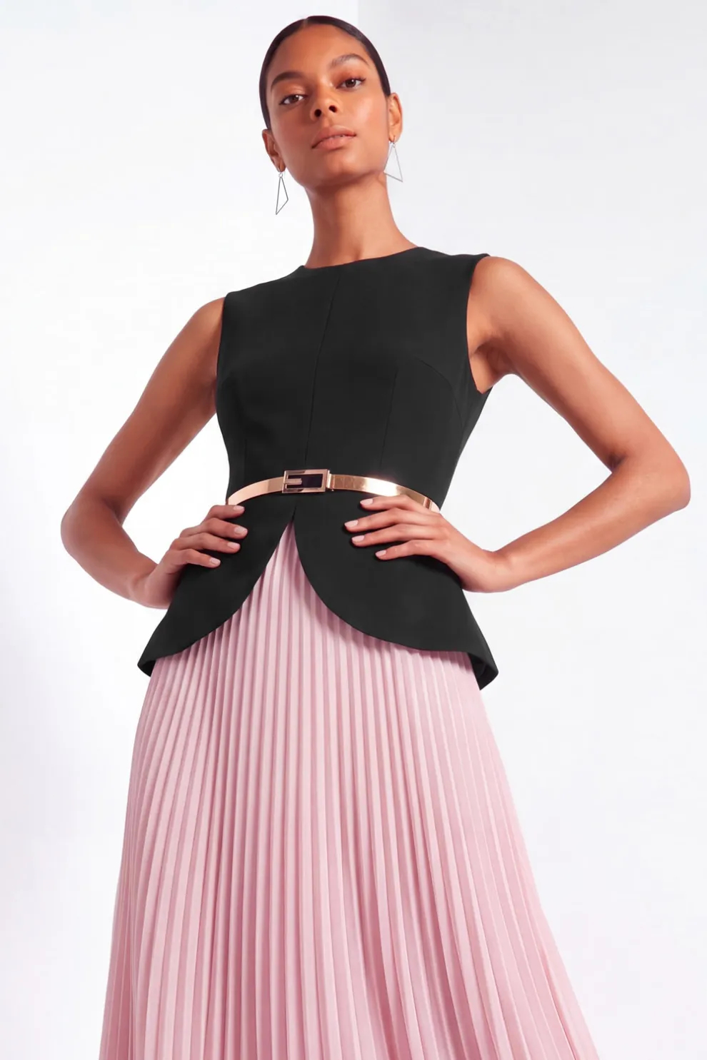 Pink Two Piece Pleated Wedding Guest Dress