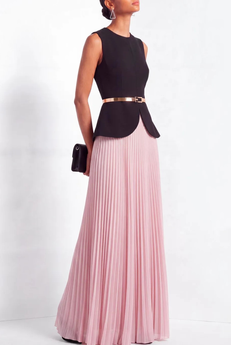 Pink Two Piece Pleated Wedding Guest Dress
