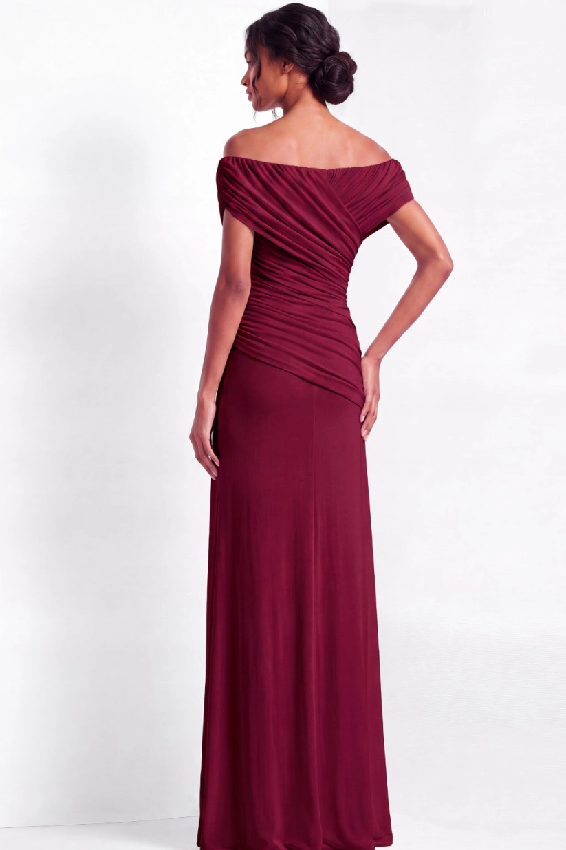 Emerald Green Off-the-Shoulder Ruched Jersey Floor-Length Gown