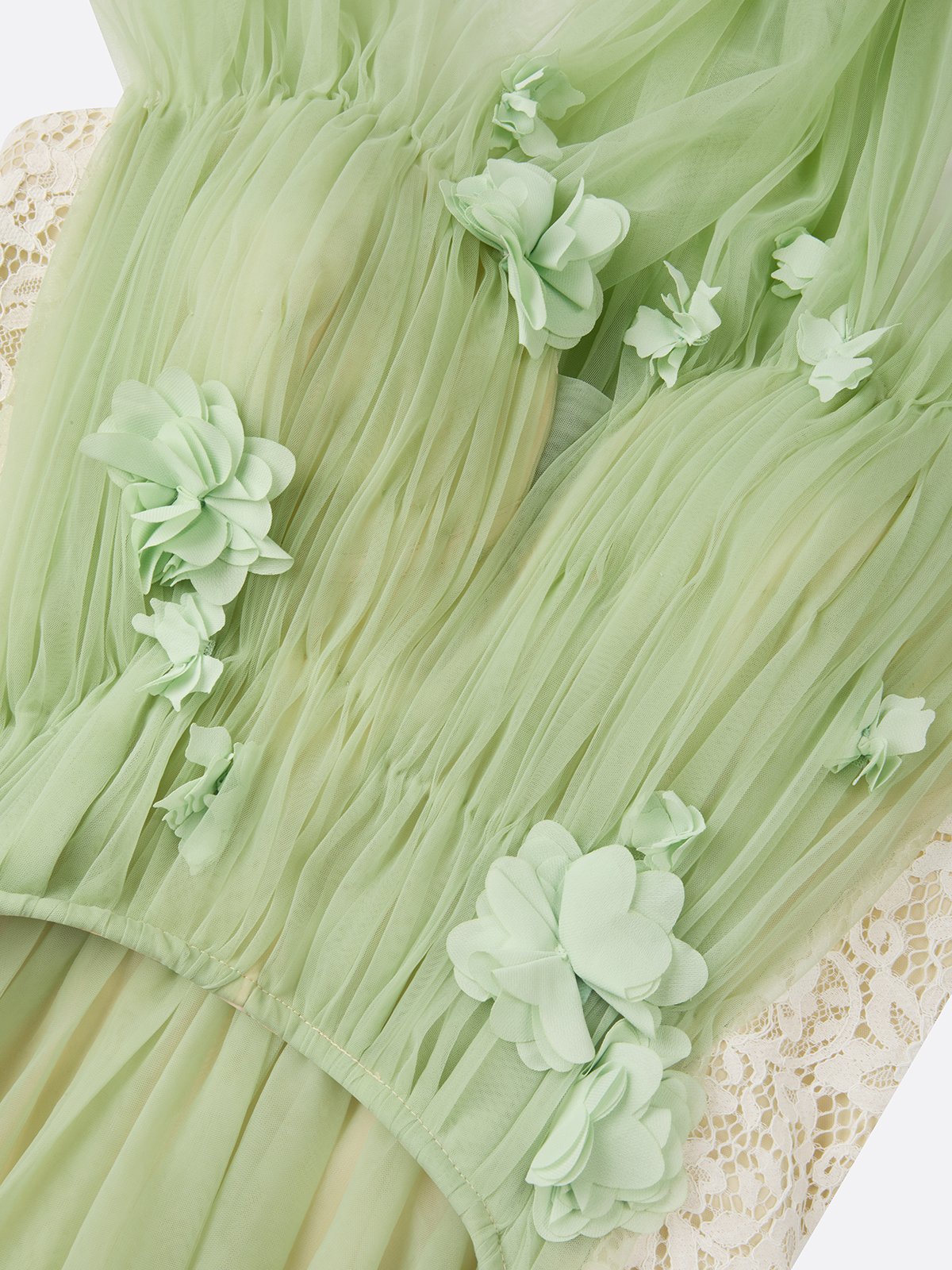 Sage Green Sleeveless V-Neck 3D Floral Chiffon A-Line Gown