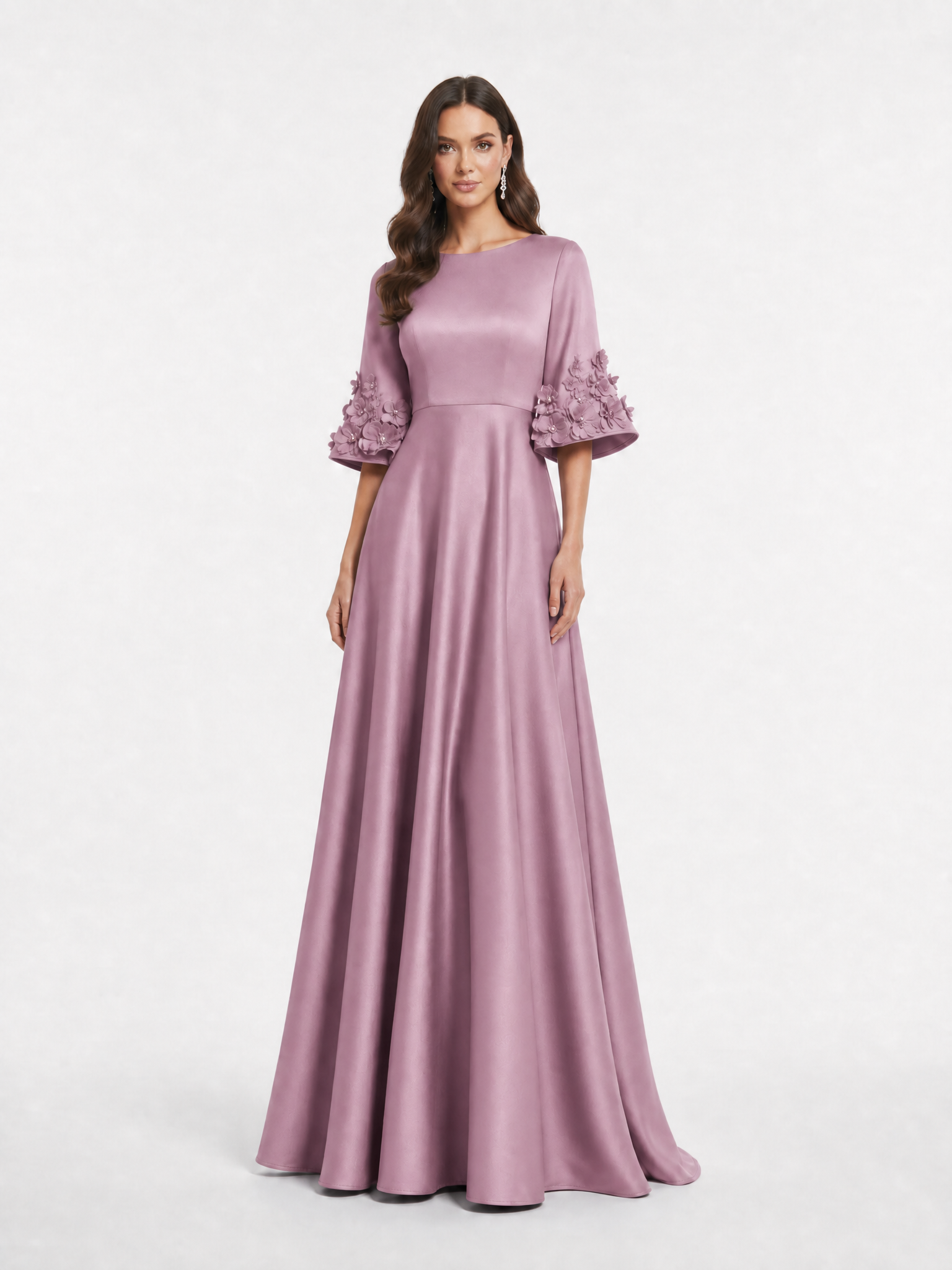 Sophisticated Floral-Accented Satin Gown