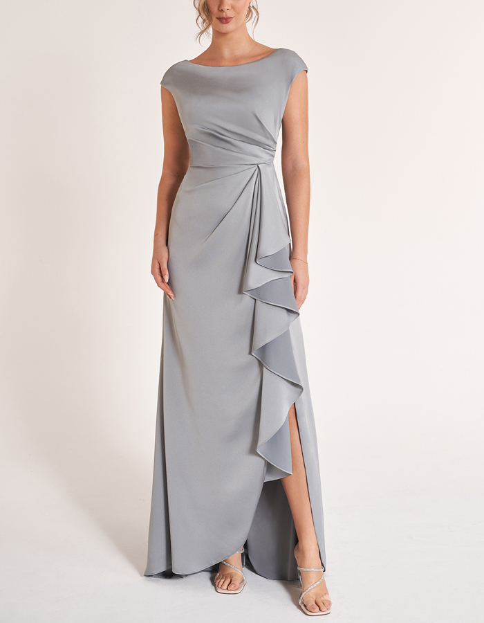 Gray Drape Elegant Maxi Dress