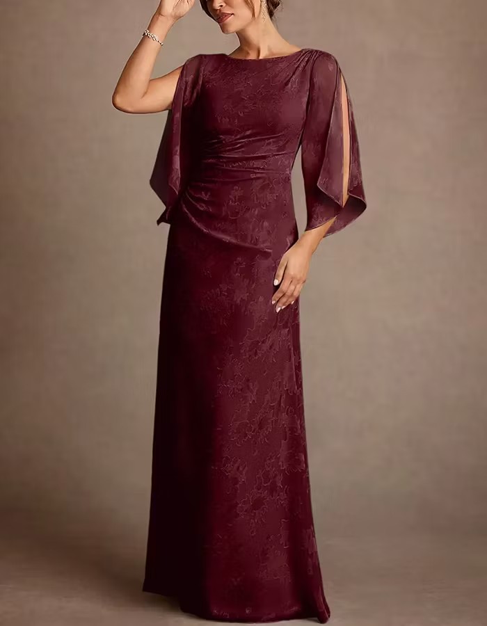 Boat Neck Jacquard Chiffon Maxi Dress