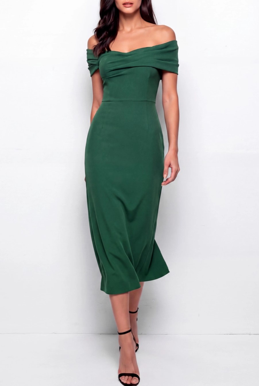 Dark Green Off Shoulder Sheath Midi Dress