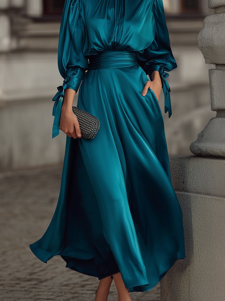 Elegant High-Neck Evening Dress With Draped Silhouette