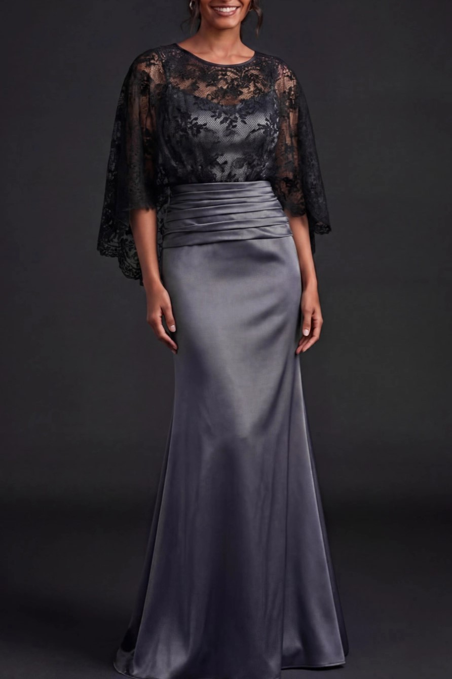Dusty Blue Two-Piece Satin Maxi Dress