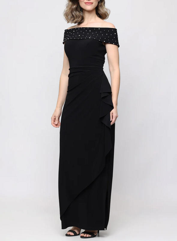 Long Matte Jersey Off the Shoulder Dress