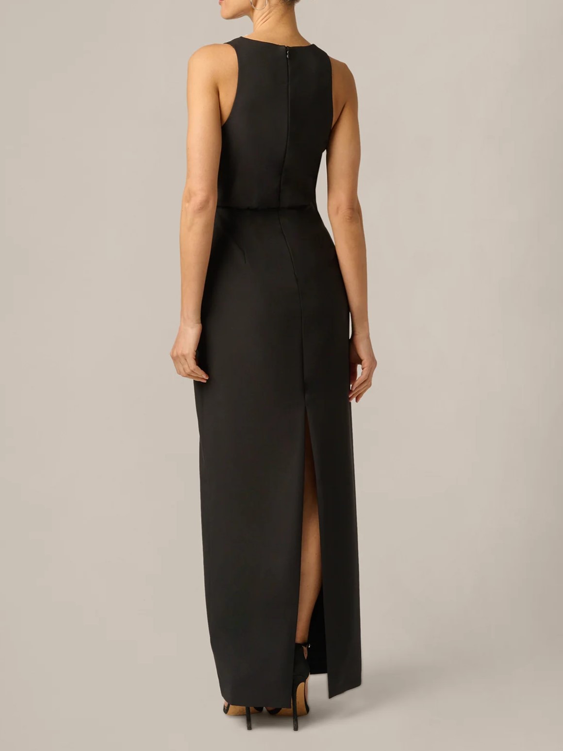 Black Sleeveless Deep V-neck Lace Trim Column Maxi Dress