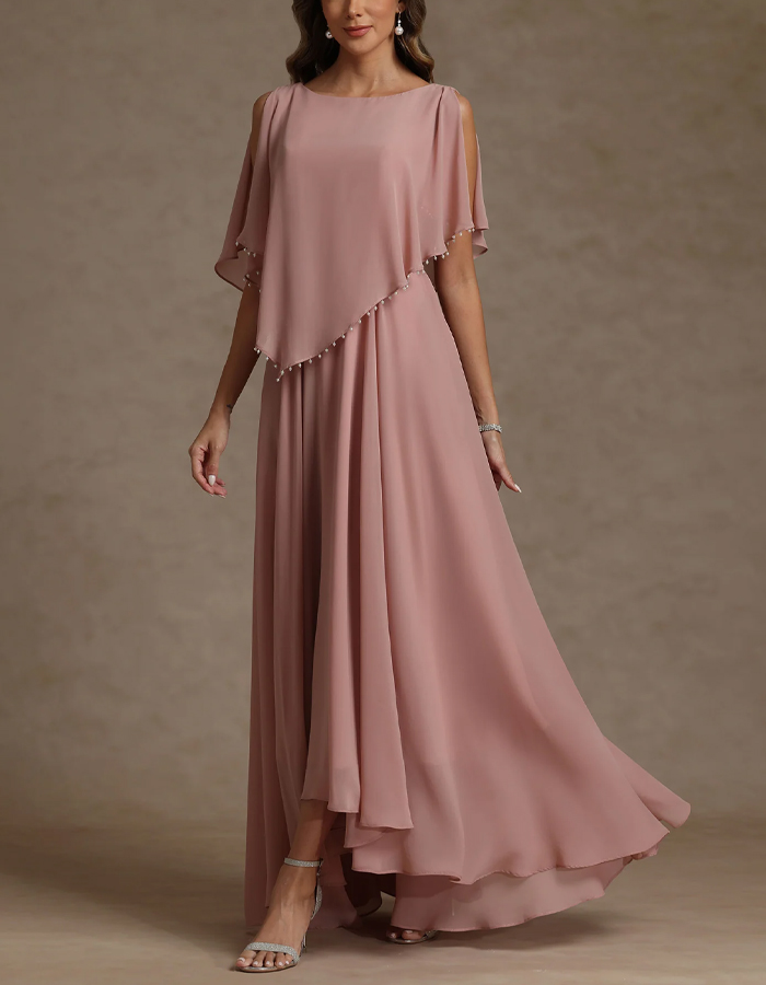 Solid Color Chiffon Cape Style Maxi Dress