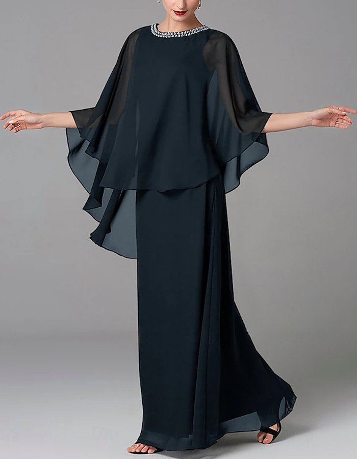 A-line Mother of the Bride Solid Chiffon Maxi Dress