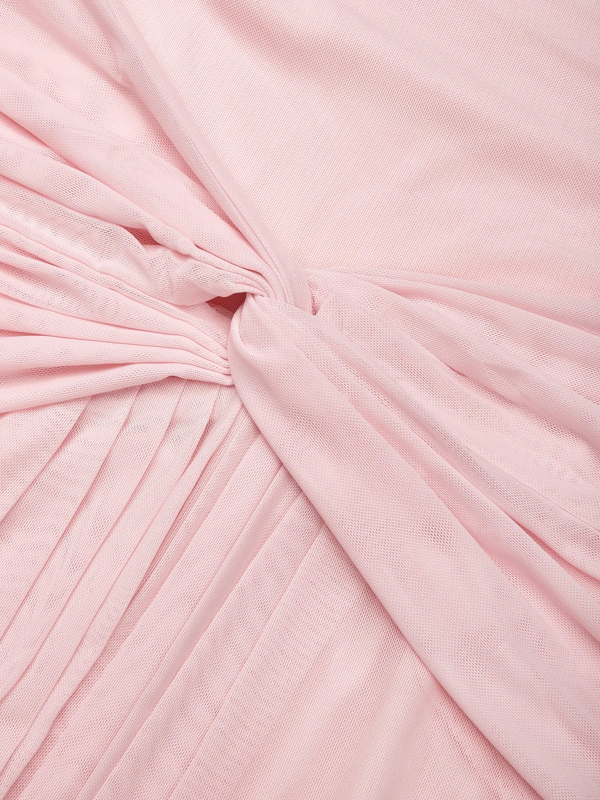 Blush Pink Ruched Slit Tulle Cowl Neck Sleeveless A-Line Maxi Bridesmaid Dress