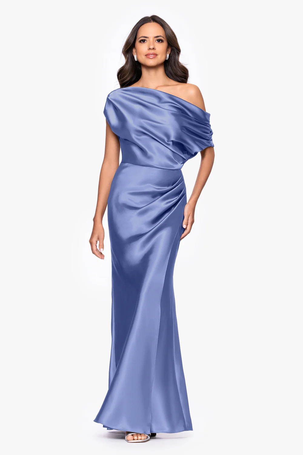 Satin Drop Shoulder Floor Length Dress