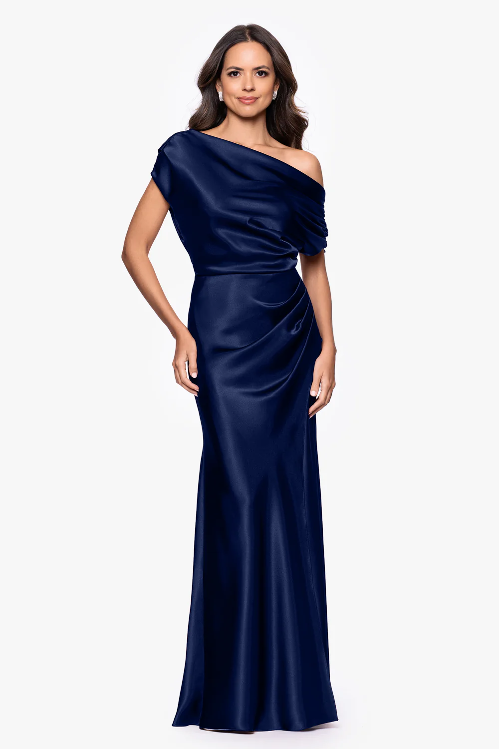 Satin Drop Shoulder Floor Length Dress
