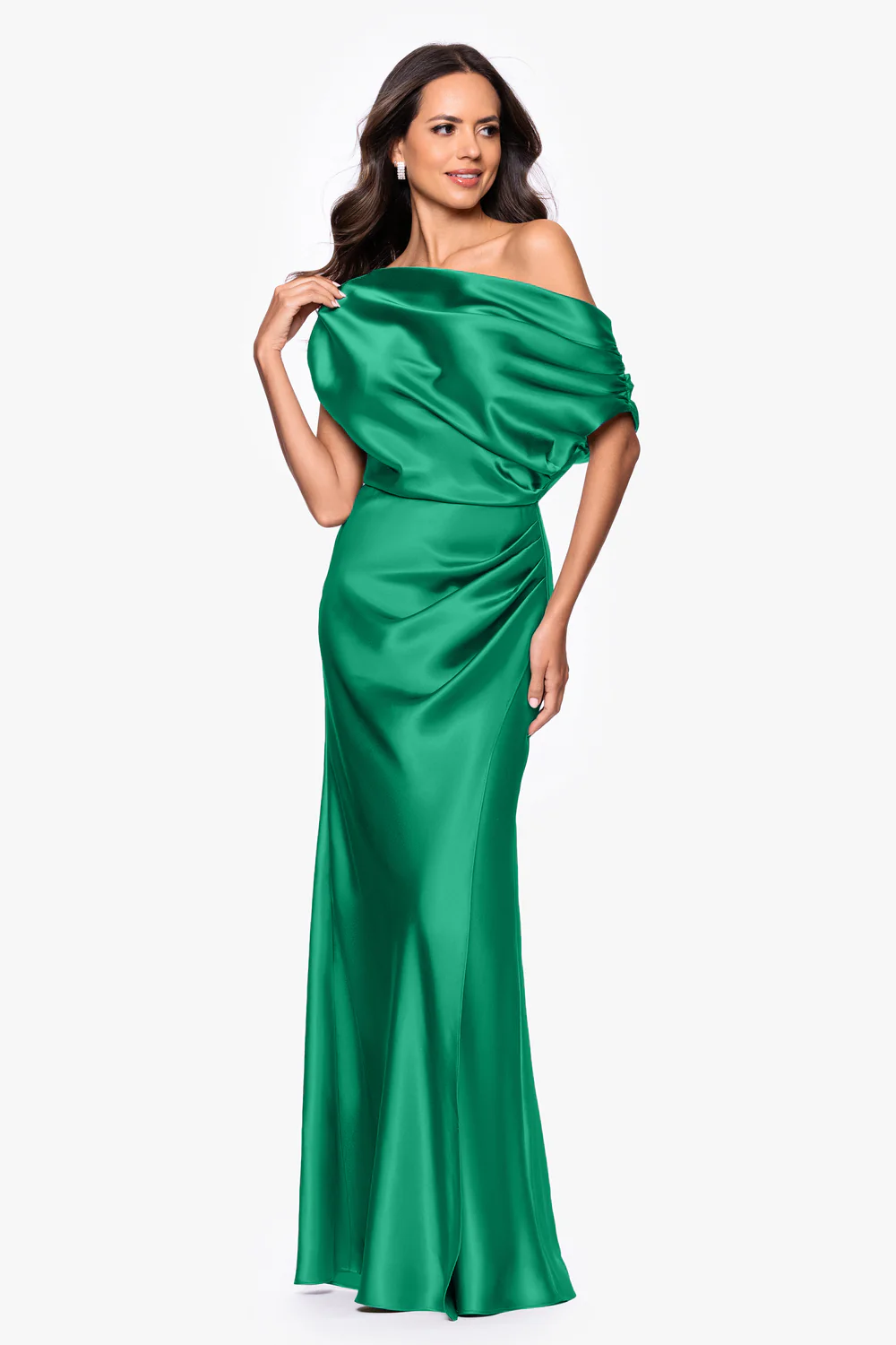 Satin Drop Shoulder Floor Length Dress