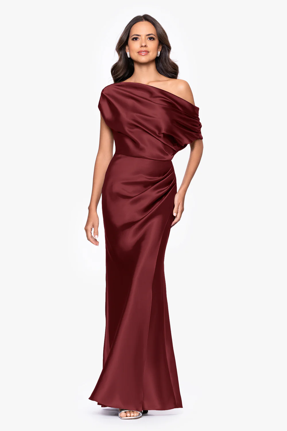 Satin Drop Shoulder Floor Length Dress