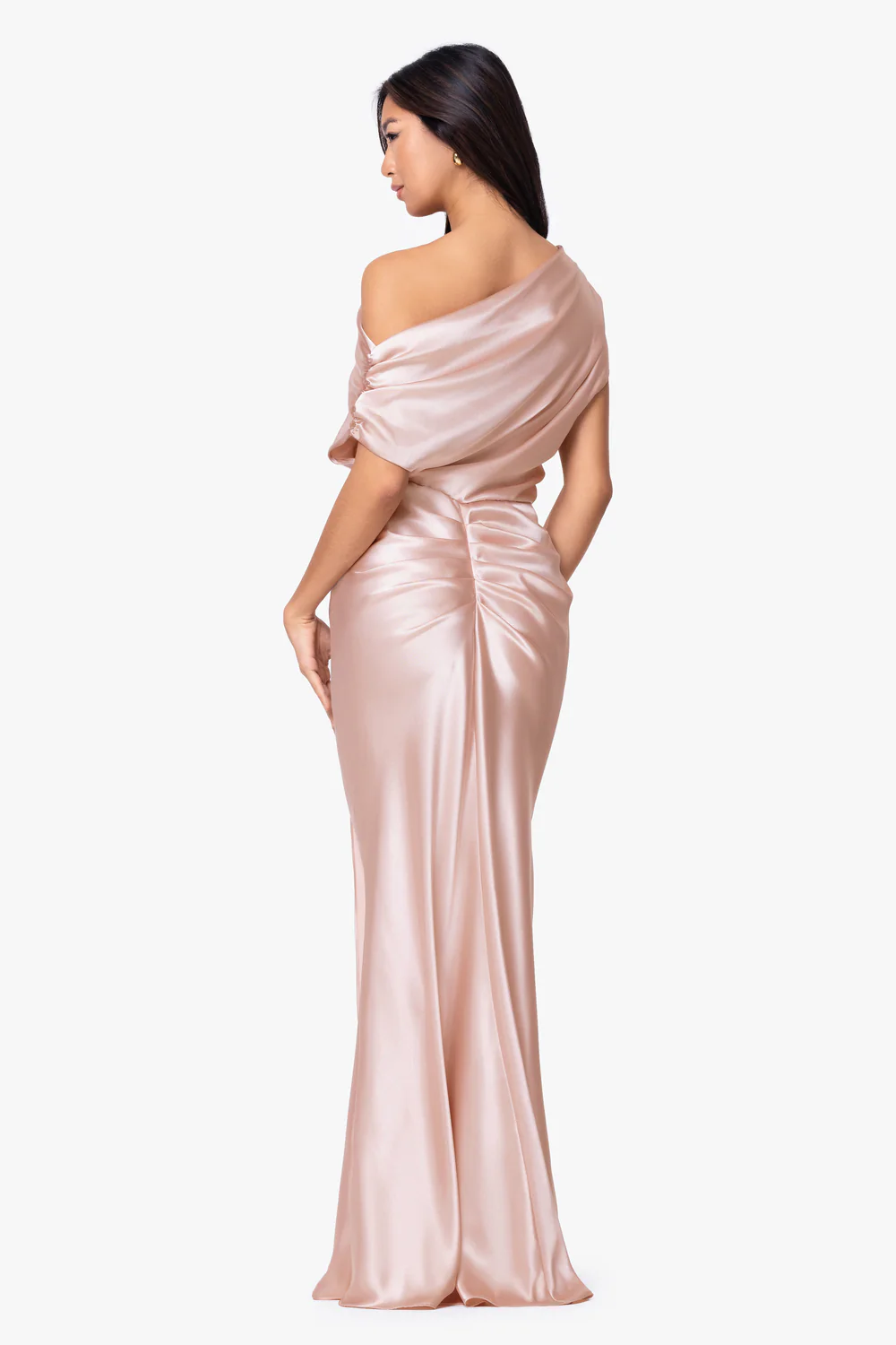 Satin Drop Shoulder Floor Length Dress