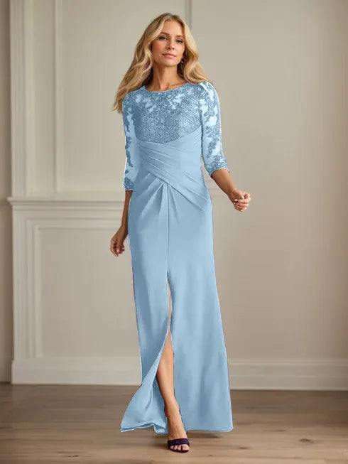 Plum Sheath Lace Stretch Crepe Mother of the Bride Dress