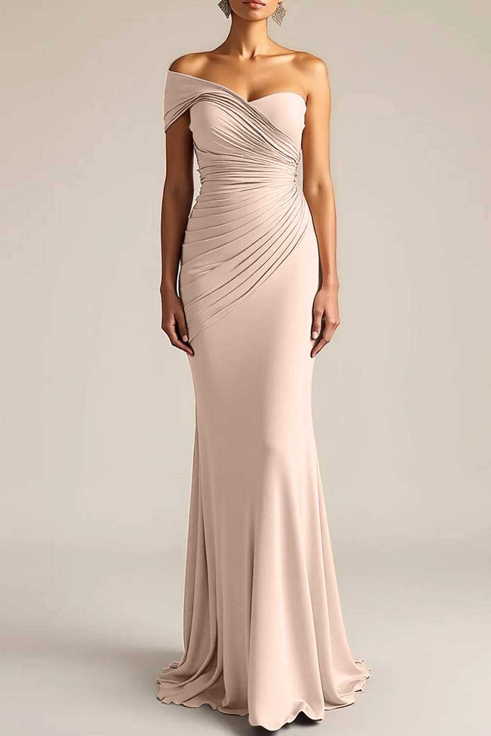 Formal Dress Light Khaki Sheath One Shoulder Maxi Dress