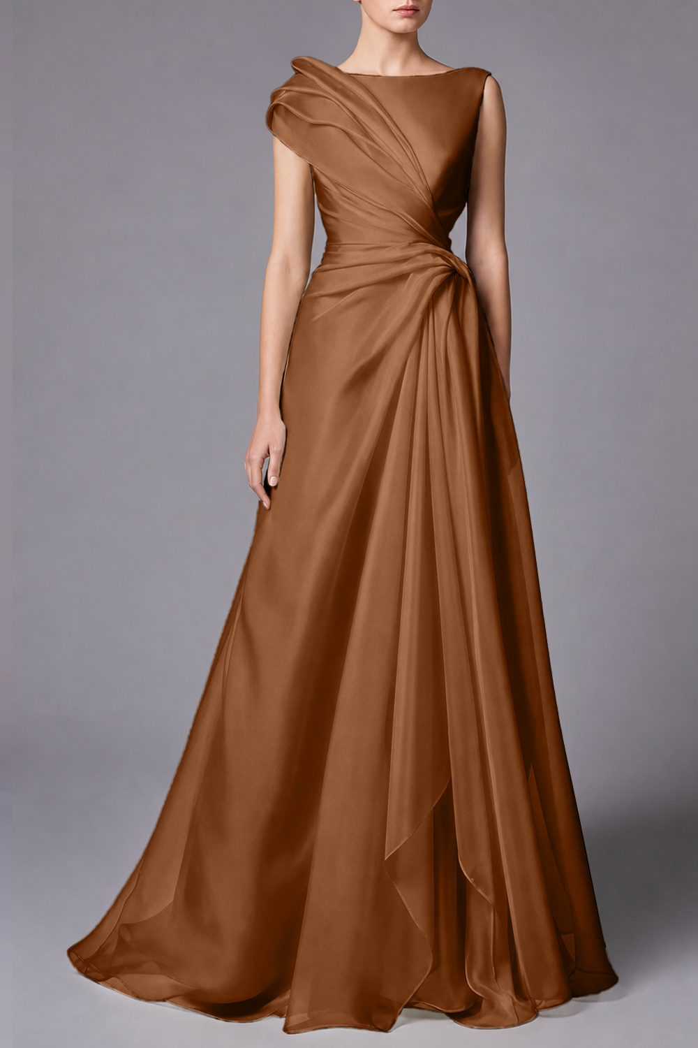 Burgundy Sleeveless Ruched Draped Maxi Dress