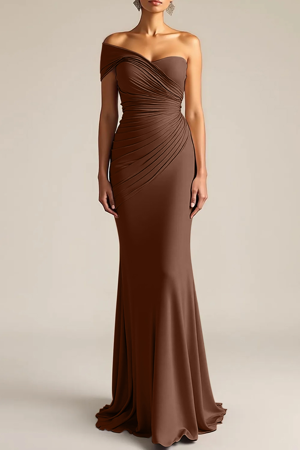 Formal Dress Light Khaki Sheath One Shoulder Maxi Dress