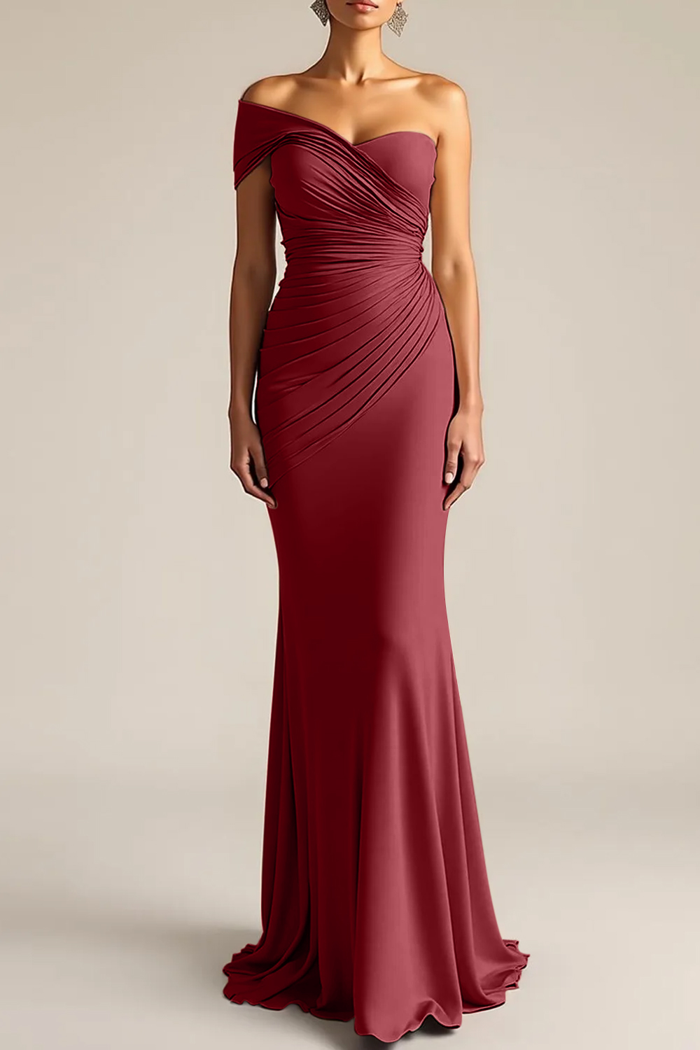 Formal Dress Light Khaki Sheath One Shoulder Maxi Dress
